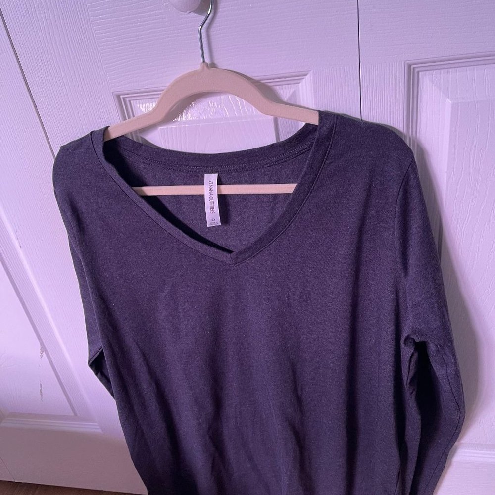 Zenana Outfitters Heather Grey Long Sleeve Tee 2X